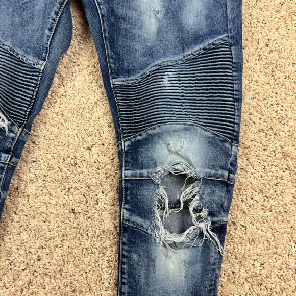 Embellish Medium Wash Blue Jeans Women's SZ 34 Distressed Slightly Tapered - Picture 2 of 9